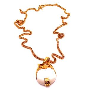 Vintage CROWN TRIFARI Gold Tone Owl Pendant Necklace 22”